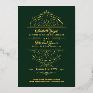 Invitation En Aluminium Vintage GOLD FOIL Regency Green Ornat Mariage