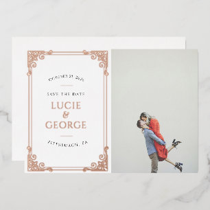 Invitation En Aluminium Vintage image de cadre orange Enregistrer la date