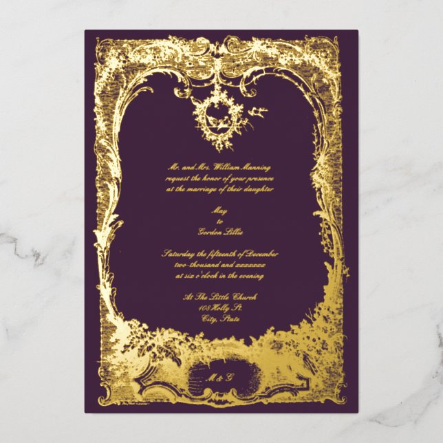 Invitation En Aluminium Vintage Louis XV Rococo Mariage (Recto)