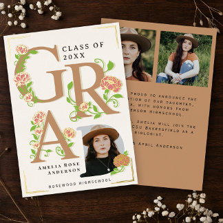 Invitation En Aluminium Vintage Photo Floral Graduation Foil Announcement