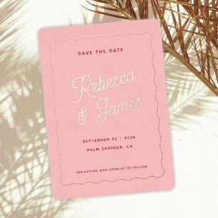 Invitation En Aluminium Vintage Retro Pink Fuchsia Wave Frame Wedding Save