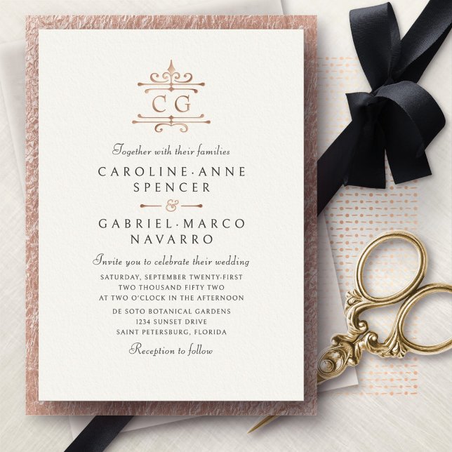 Invitation En Aluminium Vintage Romantic Classic Monogram Wedding (Créateur téléchargé)