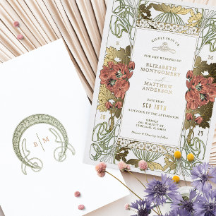 Invitation En Aluminium Vintage rouge Tulpis & or Mariage Art Nouveau