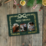 Invitation En Aluminium Vintage Rustic Bow Green Family Photo Collage<br><div class="desc">Vintage Rustique Coquette Bow Green Family Collage photo Foil Invitation,  cartes de Noël modèle</div>