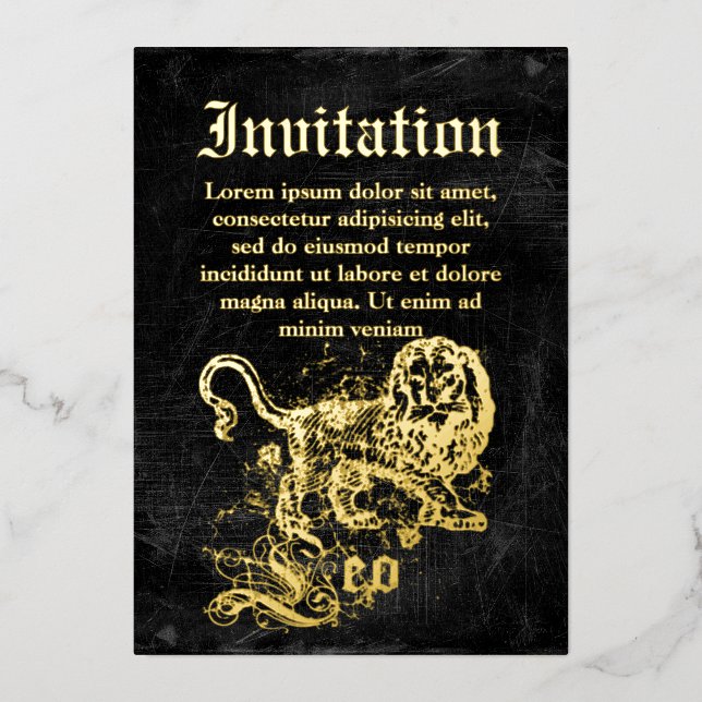 Invitation En Aluminium Vintage Zodiaque Lion (Recto)