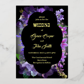 Invitation En Aluminium Violet romantique avec bordure ovale