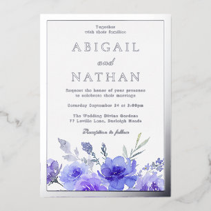 Invitation En Aluminium Violet violet Floral Mariage Argent frontière