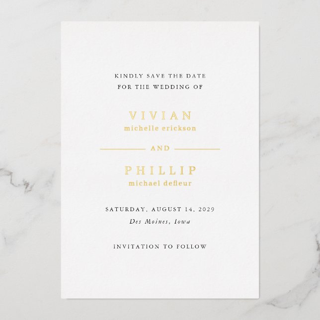 Invitation En Aluminium Vivian Simple Elegant Wedding Enregistrer la date (Recto)