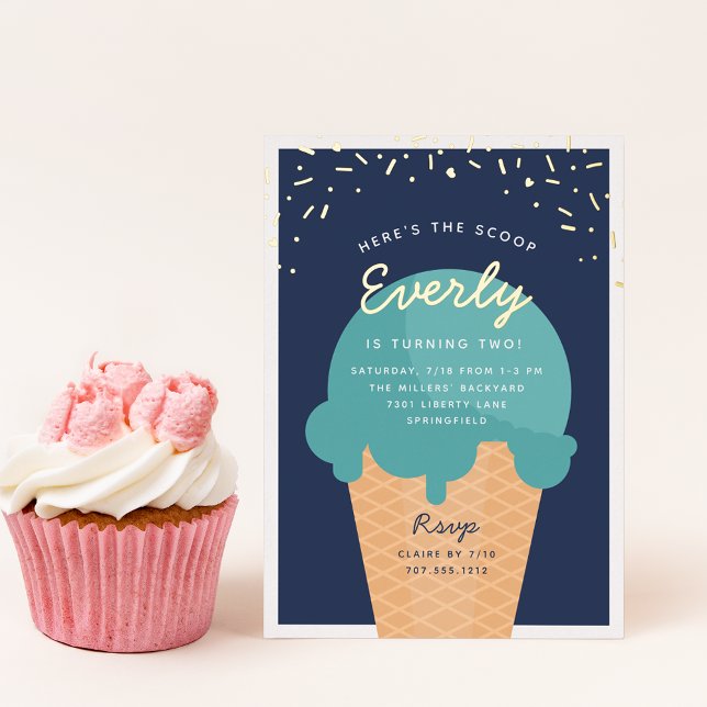Invitation En Aluminium Voici la fête d'anniversaire de la crème glacée Sc (Créateur téléchargé)