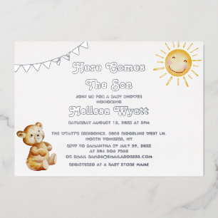 Invitation En Aluminium Voici Le Fils Ours Baby shower Argent