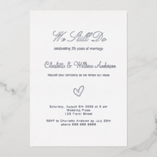Invitation En Aluminium Vow renouvellement blanc argent 25e anniversaire m