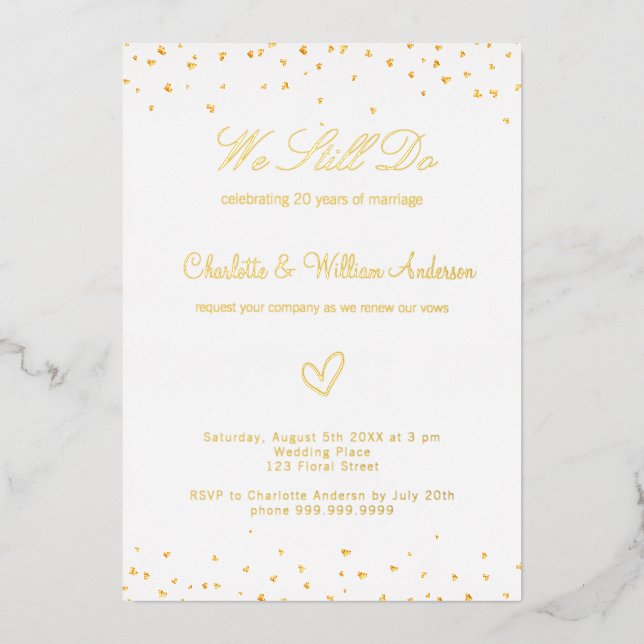 Invitation En Aluminium Vow renouvellement blanc coeur or mariage (Recto)