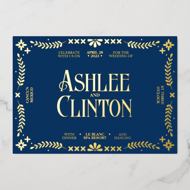 Invitation En Aluminium Vows Vibrants : Un Espagnol Folk Mariage Gold (Recto)