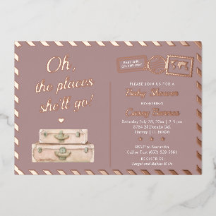 Invitation En Aluminium Voyage Chic Rose Gold Endroits Où Elle Ira Cadeau