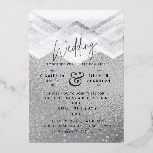 Invitation En Aluminium VRAI ARGENT FOIL All-in-1 Mariage QR Code Glam