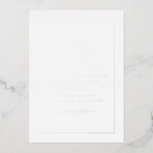 Invitation En Aluminium VRAI ARGENT FOIL Mariage noir moderne (Recto)