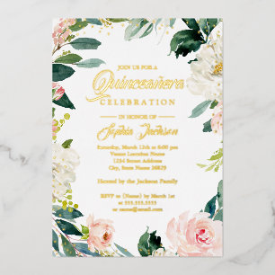 Invitation En Aluminium VRAI BLUSH EN FEUILLE D'OR Couronne Florale Quince