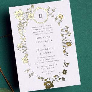 Invitation En Aluminium Vrai cercle d'or monogramme ovale fleur séchée sau
