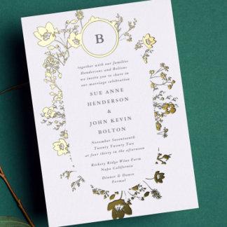 Invitation En Aluminium Vrai cercle d'or monogramme ovale fleur séchée sau