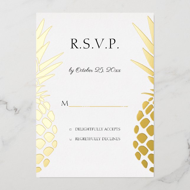 Invitation En Aluminium vrai feuille ananas mariage RSVP (Recto)
