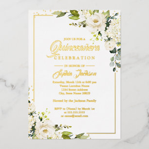Invitation En Aluminium VRAI FEUILLE D'OR Fleurs Quinceanera Florale en Or