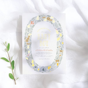 Invitation En Aluminium Vrai Feuille Garçon de la Jungle Mignon Baby Sho