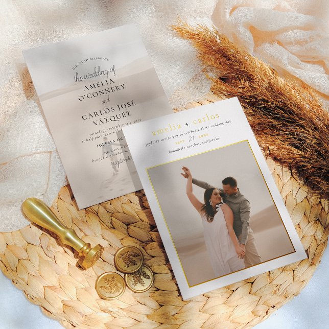 Invitation En Aluminium Vrai Feuille | Mariage Moderne Boho Simple 2 Photo (Créateur téléchargé)