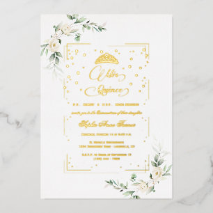 Invitation En Aluminium VRAI FOILE Blanc Floral Mis Quince Quinceañera