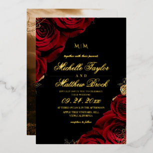 Invitation En Aluminium Vrai mariage photo rose burgundy feuille d'or