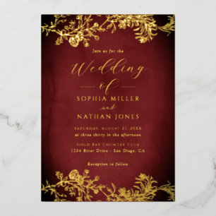 Invitation En Aluminium Vrai mariage rouge à motif de dentelle florale en