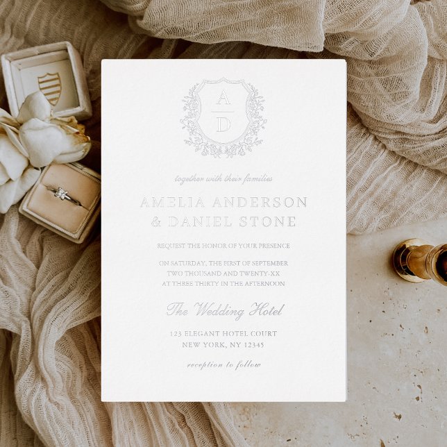 Invitation En Aluminium Vrai monogramme feuilleté à feuille d'argent pour  (Créateur téléchargé)