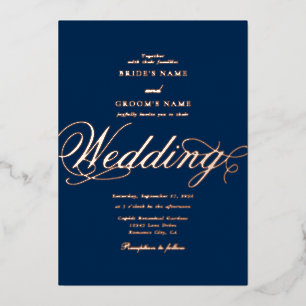 Invitation En Aluminium Vrai or rose feuille de luxe classe mariage bleu
