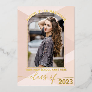 Invitation En Aluminium Vrai Rose Gold Blush Géométrique Photo Diplômé Fo