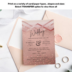 Invitation En Aluminium VRAI ROSE GOLD FEUILLE Tout-en-1 Mariage Code QR G