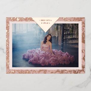 Invitation En Aluminium Vrai Rose Or Texture Fantaisie Espagnol Mis XV Ans