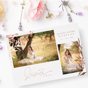 Invitation En Aluminium Vraie Rose Or Quinceañera Tendance Branches Espagn