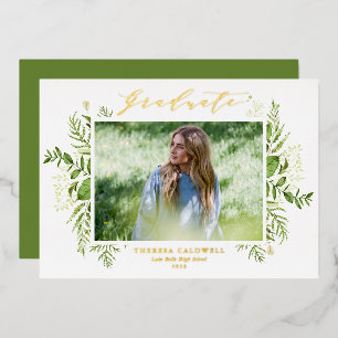 Invitation En Aluminium Watercolor Foliage sauvage Photo Graduation Party