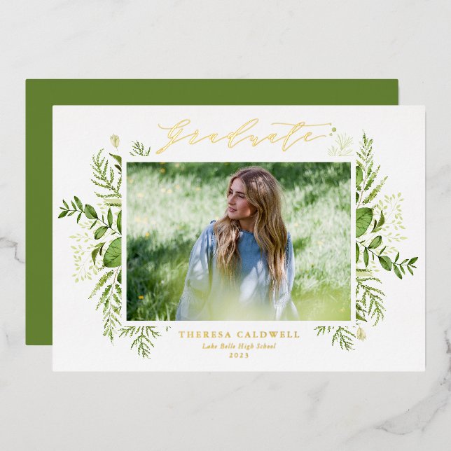 Invitation En Aluminium Watercolor Foliage sauvage Photo Graduation Party (Recto/Verso)