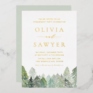 Invitation En Aluminium Watercolor Snowy À feuillage persistant Forest Eng