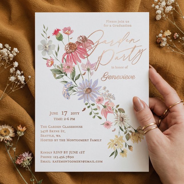 Invitation En Aluminium Watercolor Wildflower Graduation Grad Garden Party (Watercolor Wildflower Graduation Grad Garden Party Foil Invitation)