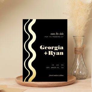 Invitation En Aluminium Wavy Edge Moderne Rétro Noir Enregistrer la date R