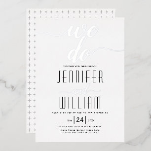 Invitation En Aluminium "We do" élégant script calligraphie mariage argent