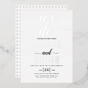Invitation En Aluminium "We do" script calligraphie mariage argent réel