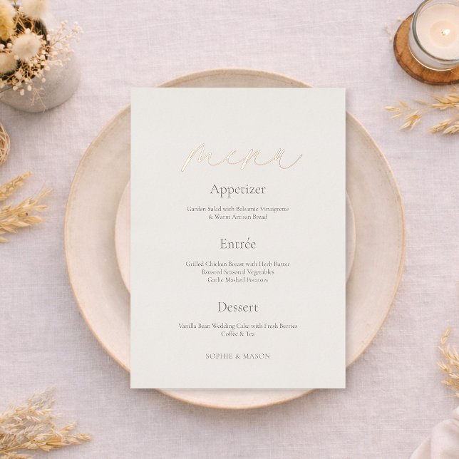 Invitation En Aluminium Wedding Menu with Real Gold Foil | Minimal Ivory  (Créateur téléchargé)