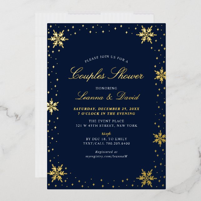 Invitation En Aluminium Wedding shower des Couples de neige d'hiver Gold & (Enveloppe)