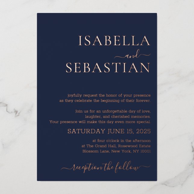 Invitation En Aluminium Wedding Simple Midnight Blue Navy Foil (Recto)