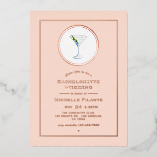 Invitation En Aluminium Week-end de Bachelorette Cocktail Rose Gold et Blu