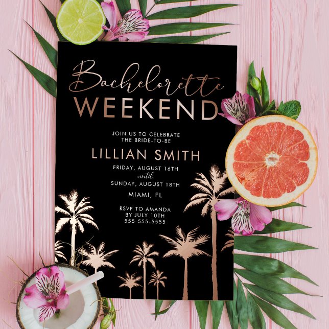 Invitation En Aluminium Week-end de célibataire Rose Gold Tropical  (Créateur téléchargé)