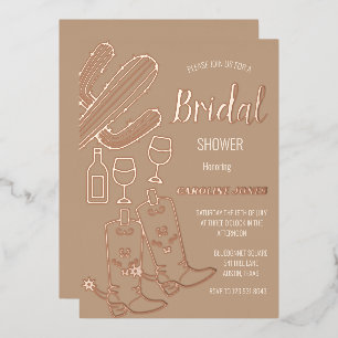 Invitation En Aluminium Western Boots Bubbly Boho Gold Foil Fête des marié