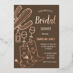 Invitation En Aluminium Western Boots Bubbly Boho Gold Foil Fête des marié